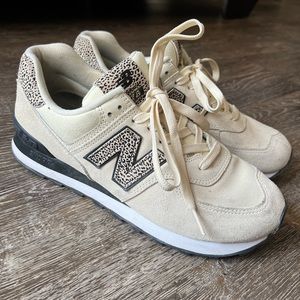 New Balance Sneakers SZ 9.5 Cream and Animal Print